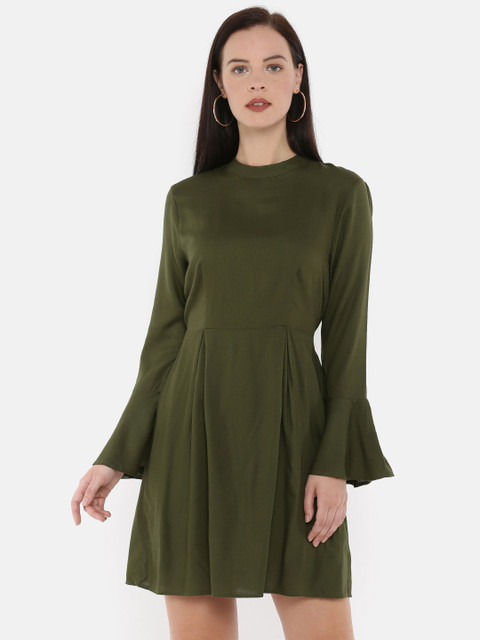 

Splash Women Olive Green Printed Fit and Flare Dress