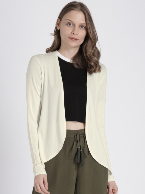 

Splash Cream-Coloured Solid Open Front High-Low Shrug