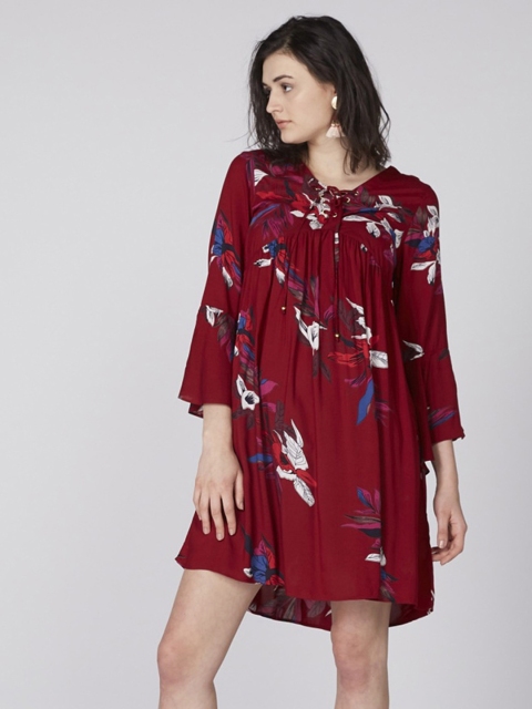 

Splash Women Maroon Printed A-Line Dress