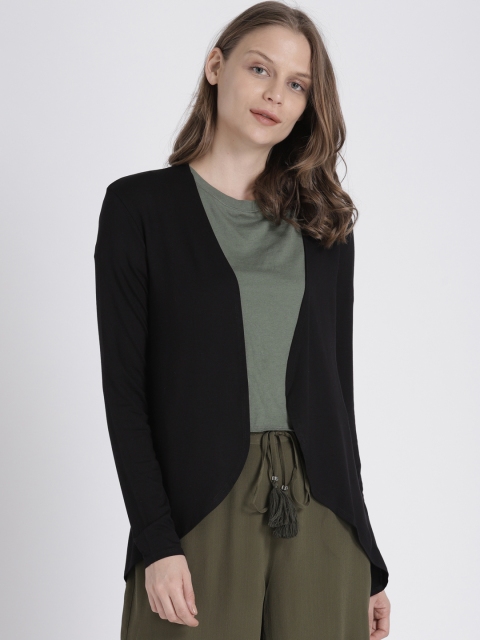 

Splash Black Solid Open Front High-Low Shrug