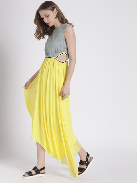 

Splash Women Grey Melange & Yellow Colourblocked A-Line Dress