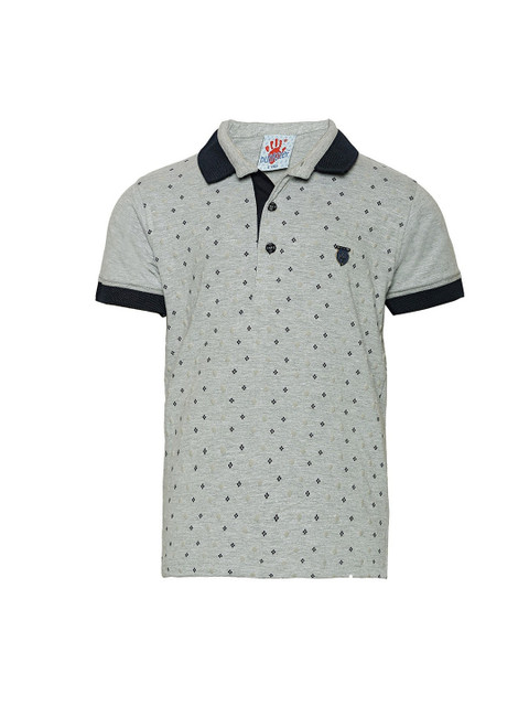 

Punkster Boys Grey Printed Polo Collar T-shirt