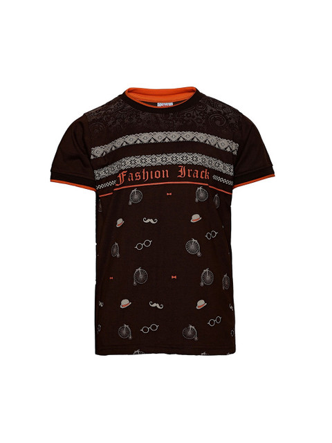 

Punkster Boys Brown Printed Round Neck T-shirt