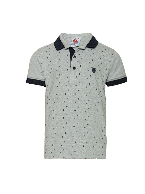 

Punkster Boys Grey Printed Polo Collar T-shirt