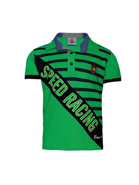 

Punkster Boys Green Striped Polo Collar T-shirt