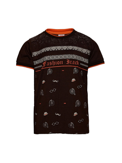 

Punkster Boys Brown Printed Round Neck T-shirt