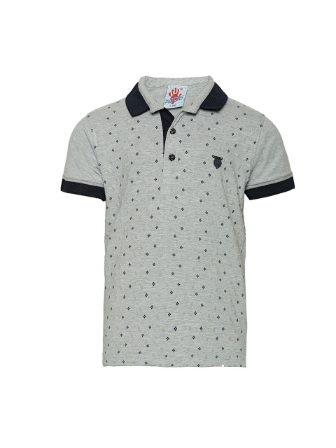

Punkster Boys Grey Printed Polo Collar T-shirt