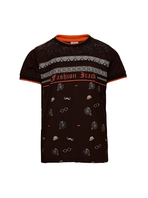 

Punkster Boys Brown Printed Round Neck T-shirt
