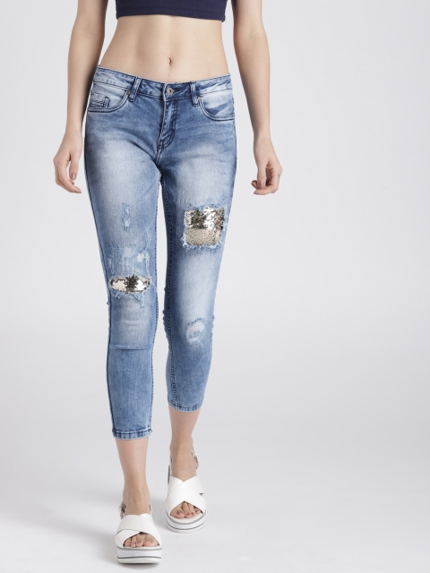 

Splash Women Blue Skinny Fit Mid-Rise Mildly Distressed Mermaid-Sequinned Jeans