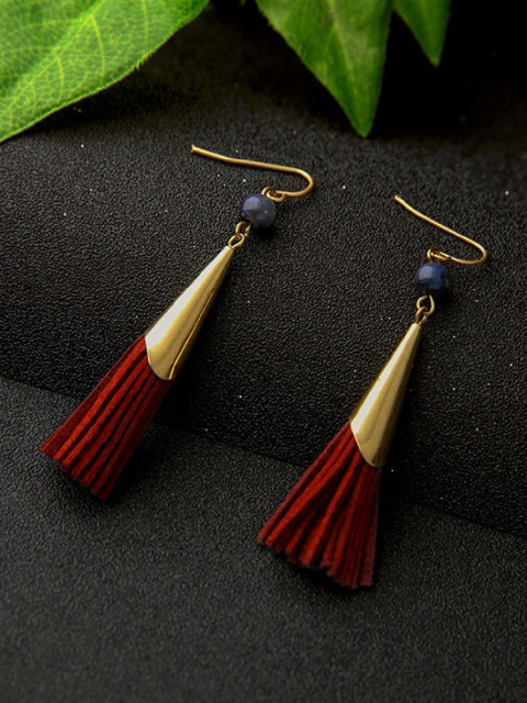 

OOMPH Gold-Toned & Maroon Contemporary Tasselled Drop Earrings