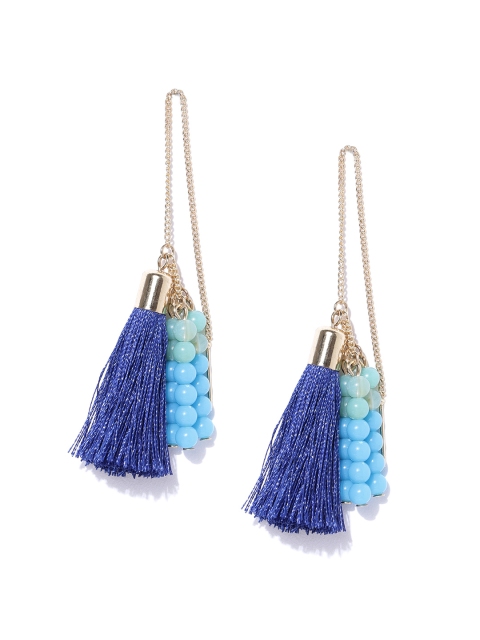 

OOMPH Blue & Gold-Toned Contemporary Tasselled Drop Earrings