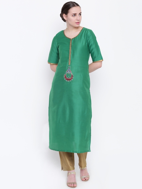 

Shakumbhari Women Green Embroidered Straight Kurta