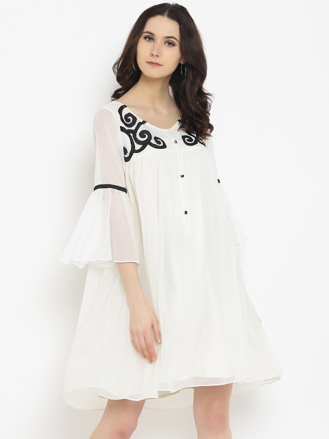 

Shakumbhari Women White Solid A-Line Dress
