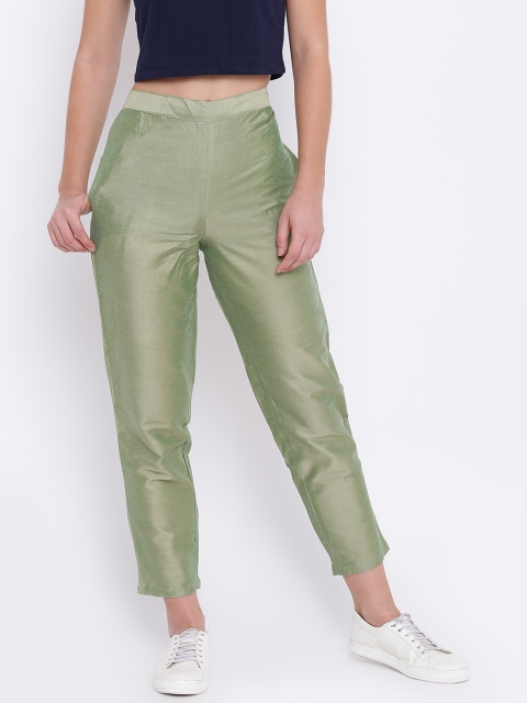 

Shakumbhari Women Green Regular Fit Solid Regular Trousers