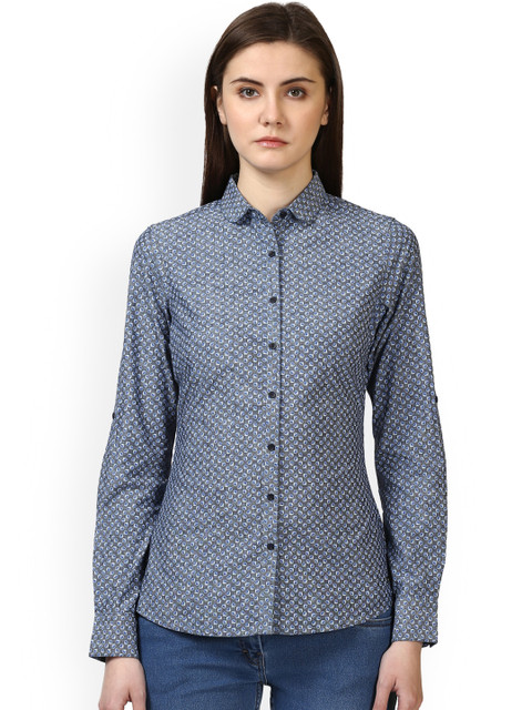 

Park Avenue Women Blue Printed Shirt Style Top