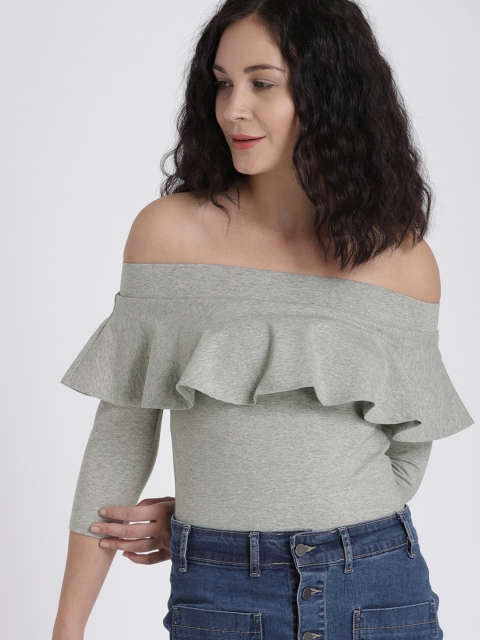 

Splash Women Grey Solid Bardot Top