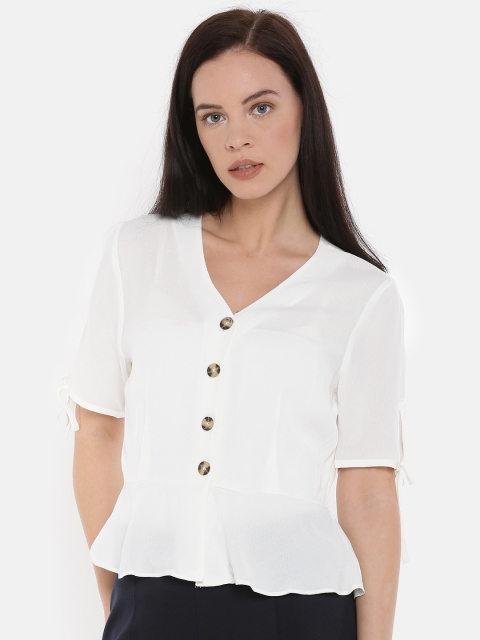 

Splash Women White Solid Semi-Sheer Peplum Top