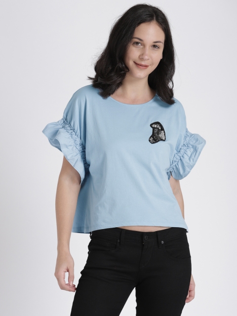 

Splash Women Blue Solid Pure Cotton Top