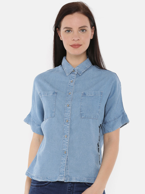 

Splash Women Blue Regular Fit Solid Denim Shirt