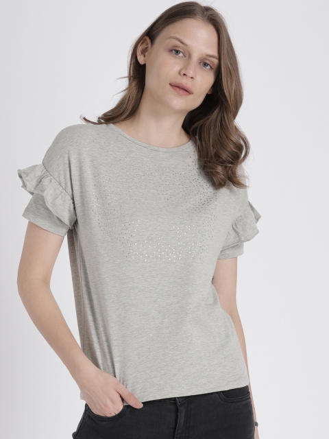 

Splash Women Grey Melange Embellished Top