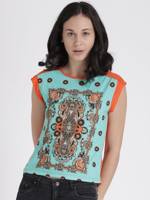 

Splash Women Green & Orange Printed Top
