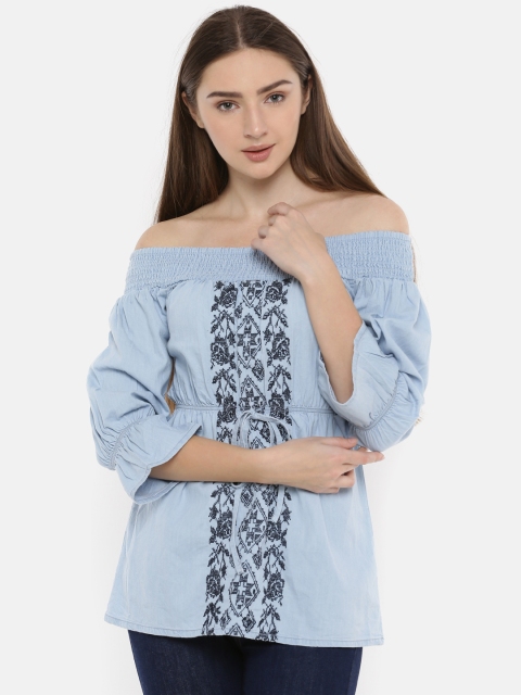 

Splash Women Blue Checked Blouson Top