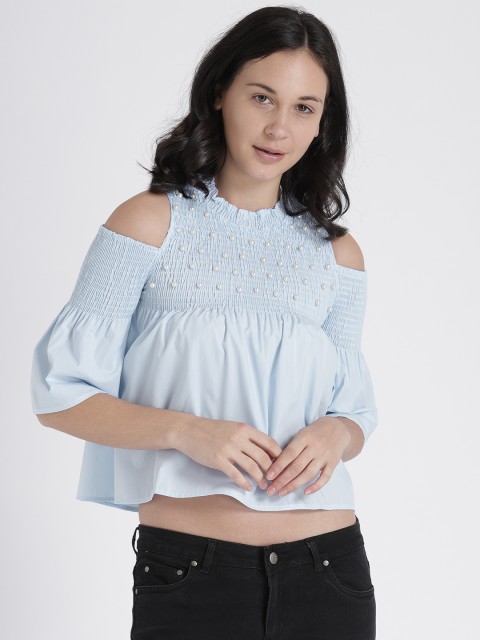

Splash Women Blue Embellished A-Line Crop Top