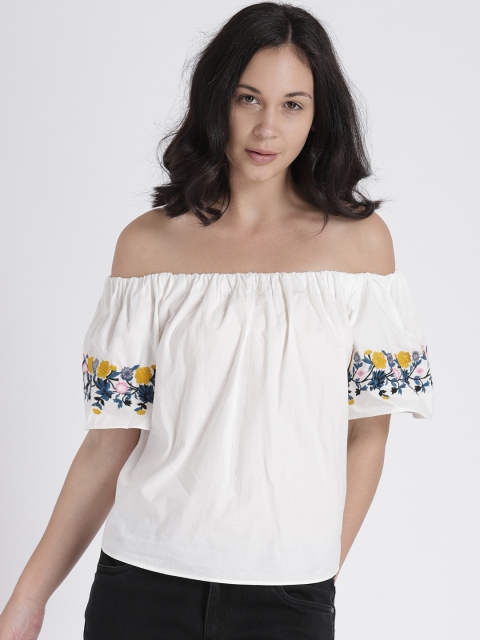 

Splash Women White Solid Bardot Top