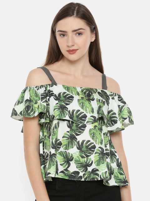

Splash Women Green Printed Layered Bardot Top