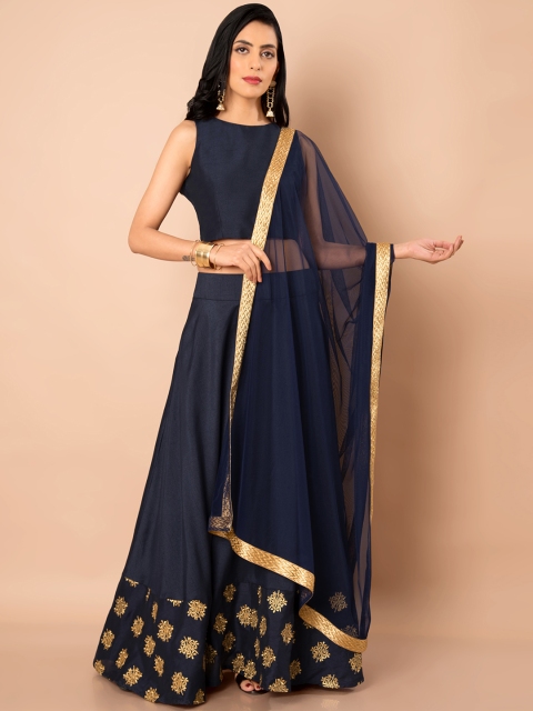 

INDYA Navy Blue Solid Dupatta