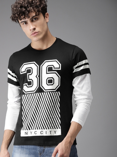 

HERE&NOW Men Black Printed Round Neck T-shirt
