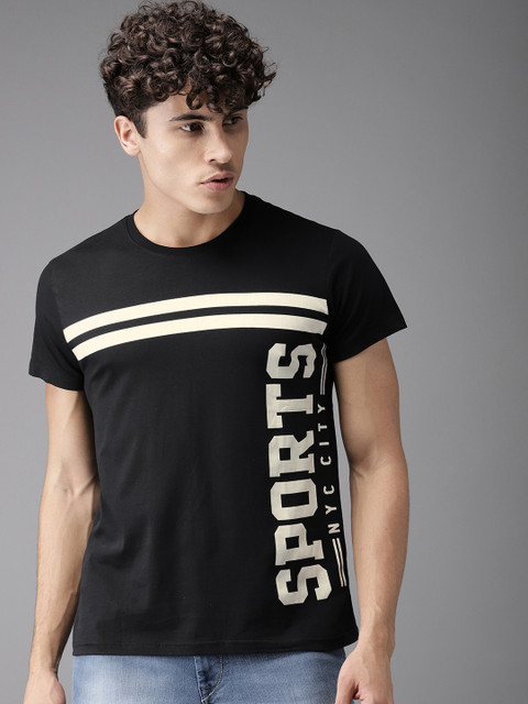 

HERE&NOW Men Black Printed Round Neck T-shirt
