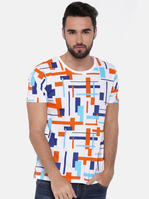 

HERE&NOW Men White & Orange Printed Round Neck T-shirt