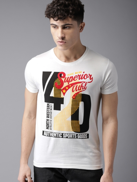 

HERE&NOW Men Off-White Printed Round Neck T-shirt