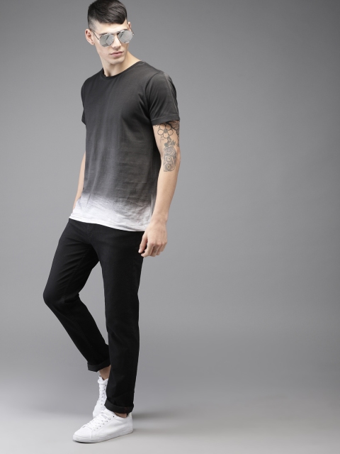 

HERE&NOW Men Grey Dyed Round Neck T-shirt