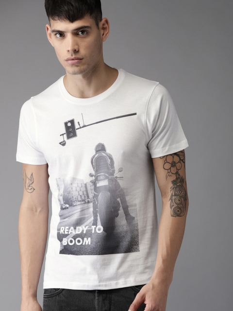 

HERE&NOW Men White Printed Round Neck T-shirt