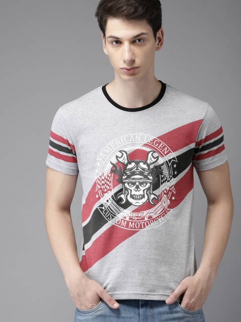 

HERE&NOW Men Grey Printed Round Neck T-shirt