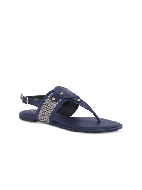 

Siendo Desi Women Navy Blue Printed Synthetic T-Strap Flats