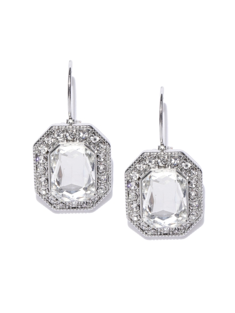 

OOMPH Silver-Toned Geometric CZ Stone-Studded Drop Earrings