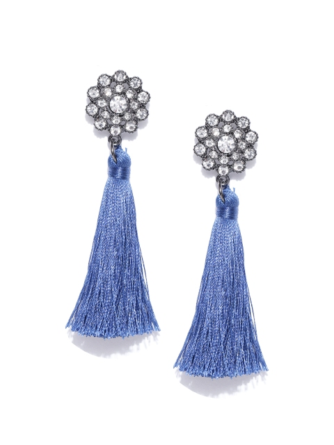 

OOMPH Blue & Gunmetal-Toned Contemporary Tasselled Drop Earrings