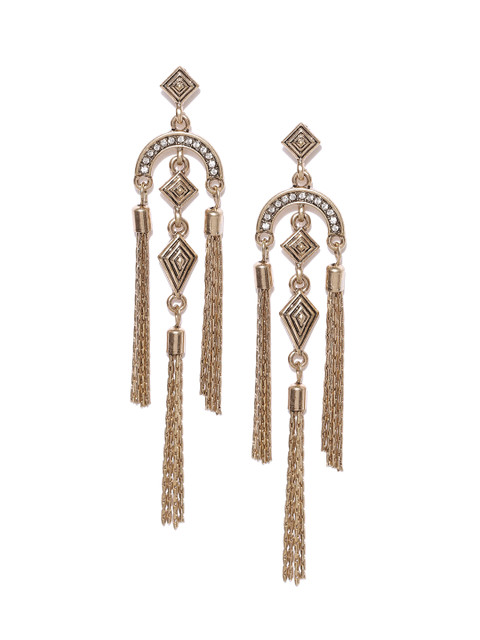 

OOMPH Antique Gold-Toned Contemporary Drop Earrings