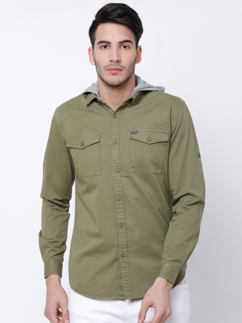 

LOCOMOTIVE Men Olive Green Slim Fit Solid Casual Shirt