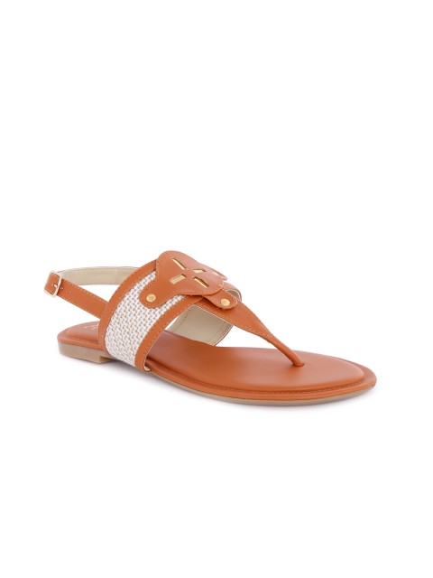 

Siendo Desi Women Tan Printed Synthetic T-Strap Flats