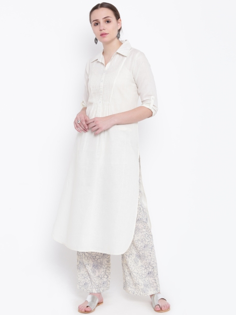

Shakumbhari Women White Yoke Design Straight Kurta