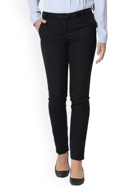 

Van Heusen Woman Navy Blue Slim Fit Solid Formal Trousers
