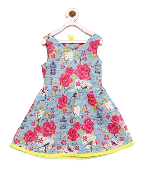 

charkhee Girls Blue Printed Fit and Flare Dress