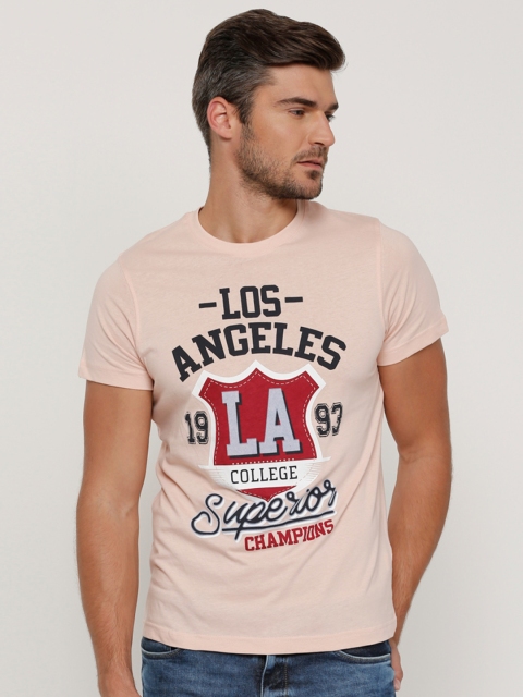 

Splash Men Peach-Coloured Printed Round Neck T-shirt