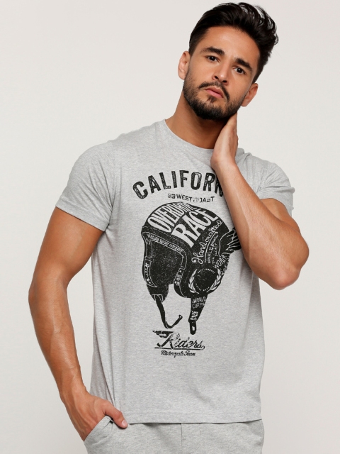 

Splash Men Grey Melange Printed Round Neck T-shirt