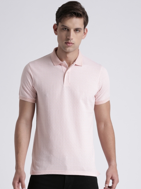 

Splash Men Pink Self Design Polo Collar T-shirt