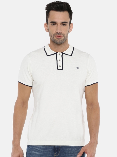 

Splash Men White Solid Polo Collar T-shirt